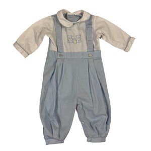 Vintage 1980s Bespoke Victoriana Infant Boys Playsuit Overalls W White Shirt 9M